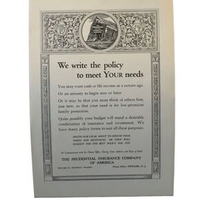 Vintage 1934 Prudential Insurance Policy to Meet Your Needs Ad Advertisment